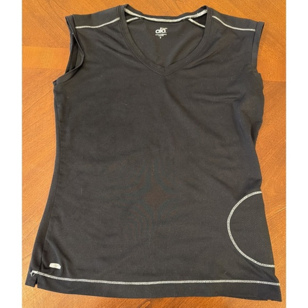 ALO Coolfit Womens Black V-Neck Zip Side Pocket‎ Sleeveless Pocket Tank Shirt S